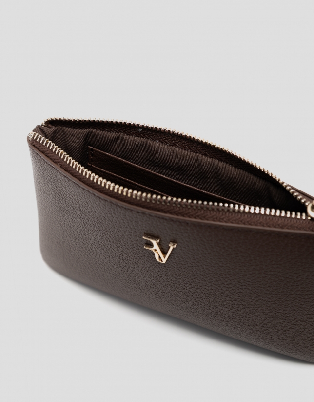 Bruna Mini chain wallet in brown leather