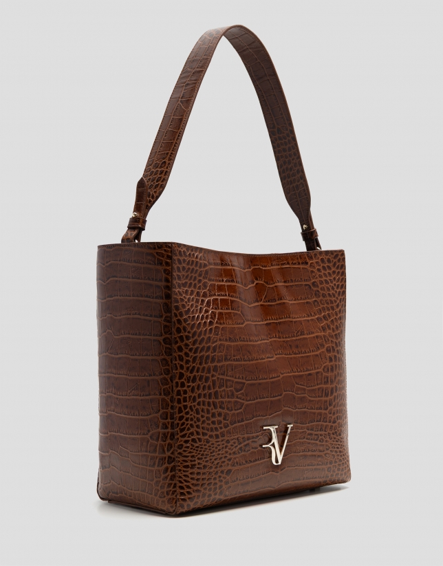 Bolso de hombro Valentina Hobo piel coco marrón