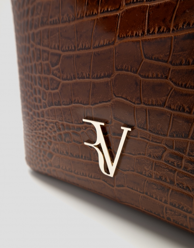 Bolso de hombro Valentina Hobo piel coco marrón