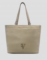Violet beige nylon shopper bag