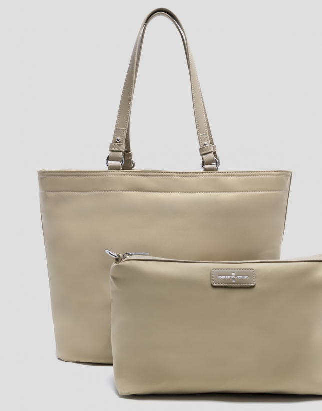 Violet beige nylon shopper bag