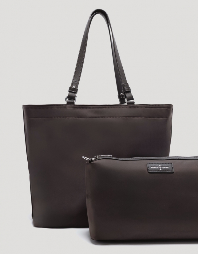 Violet brown nylon shopper bag