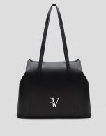 Megan Zipper black leather shopper bag