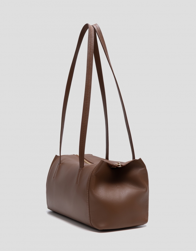 Megan Zipper shoulder bag in light brown leather