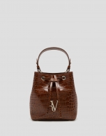 Brown crocodile-embossed leather Valentina Bucket