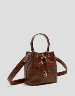 Brown crocodile-embossed leather Valentina Bucket