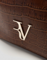 Brown crocodile-embossed leather Valentina Bucket