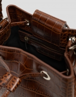 Brown crocodile-embossed leather Valentina Bucket