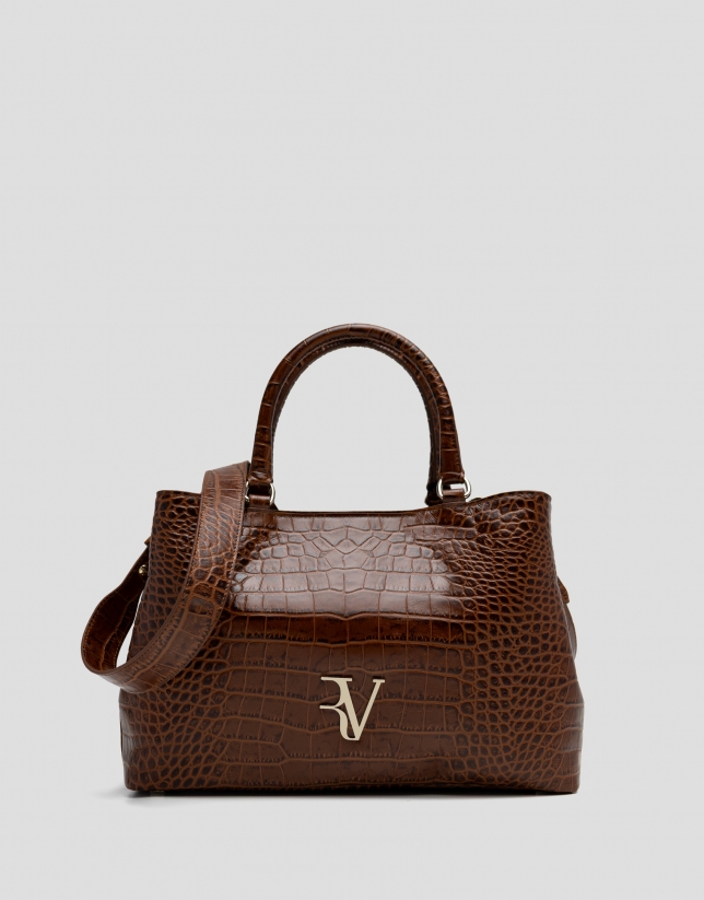 Valentina brown coconut leather satchel bag