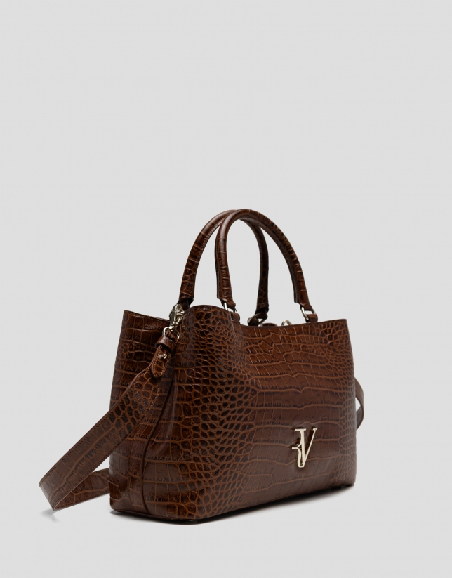 Valentina brown coconut leather satchel bag
