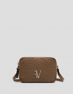 Hazelnut colored ostrich embrossed Taylor shoulder bag