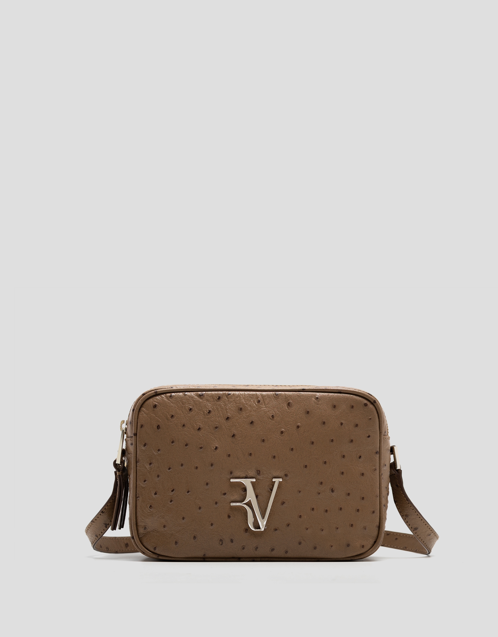 Hazelnut colored ostrich embrossed Taylor shoulder bag
