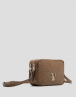Hazelnut colored ostrich embrossed Taylor shoulder bag