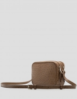 Hazelnut colored ostrich embrossed Taylor shoulder bag