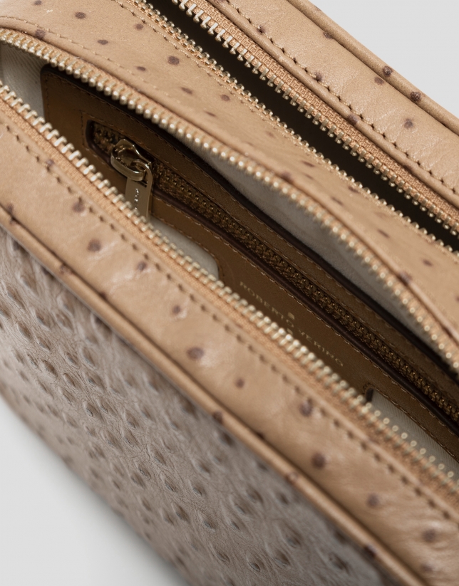 Hazelnut colored ostrich embrossed Taylor shoulder bag