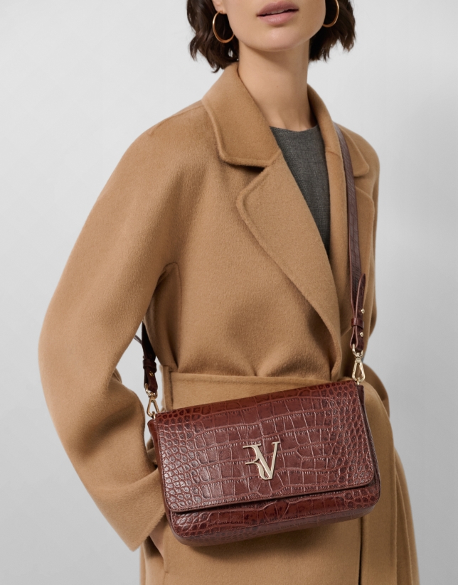 Valentina crossbody bag in brown coconut leather