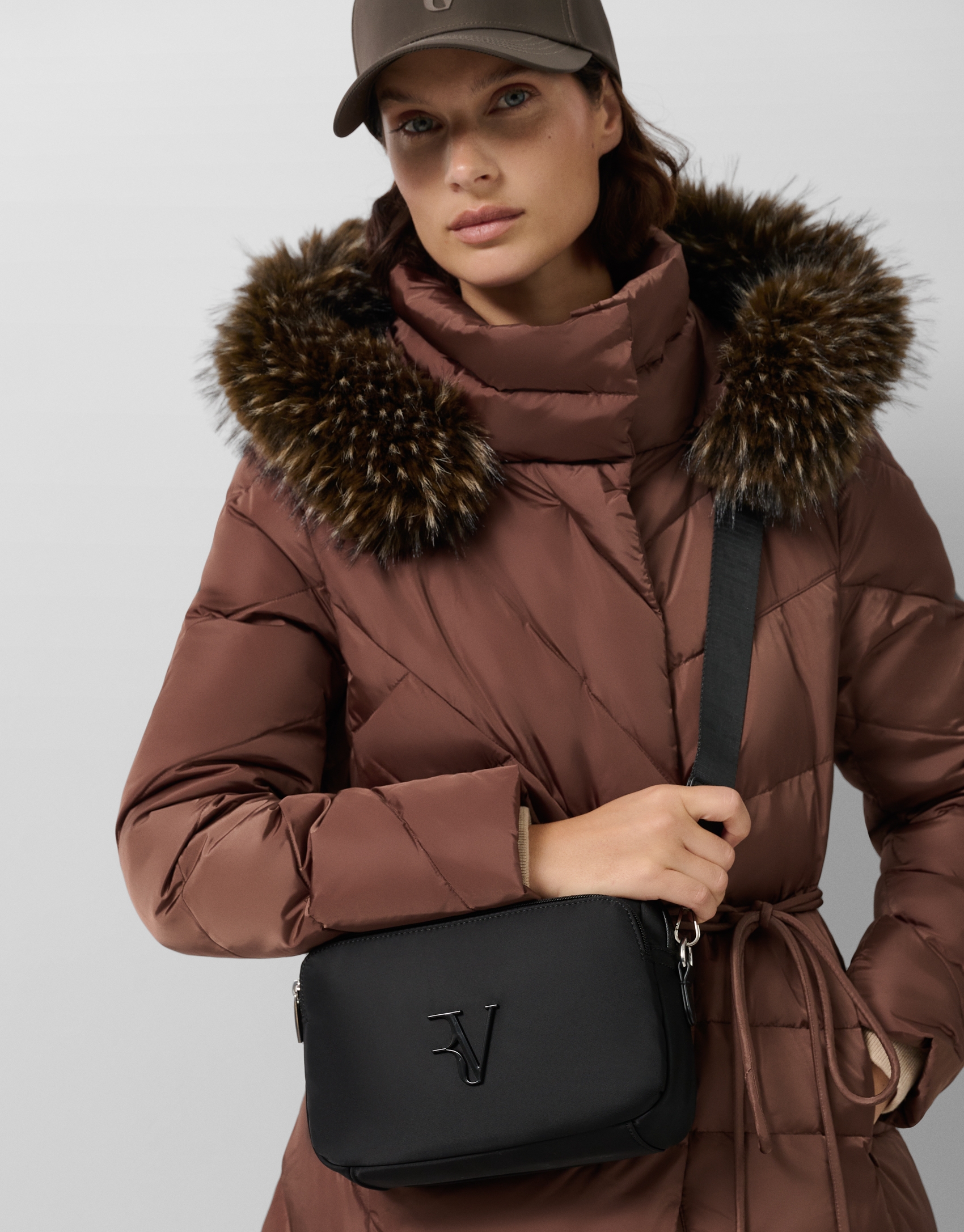 Violet black nylon shoulder bag