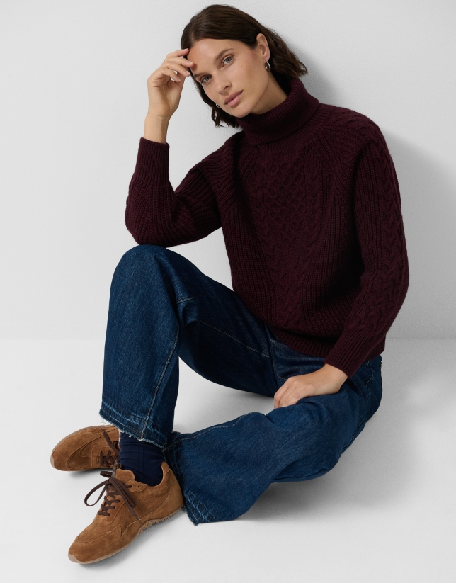 Brown suede leather sports shoe