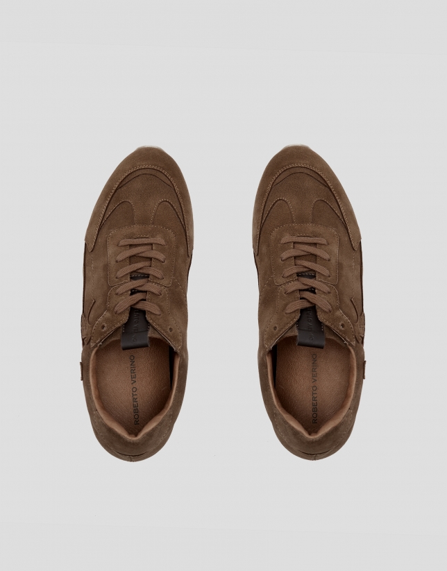 Brown suede leather sports shoe