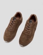 Brown suede leather sports shoe