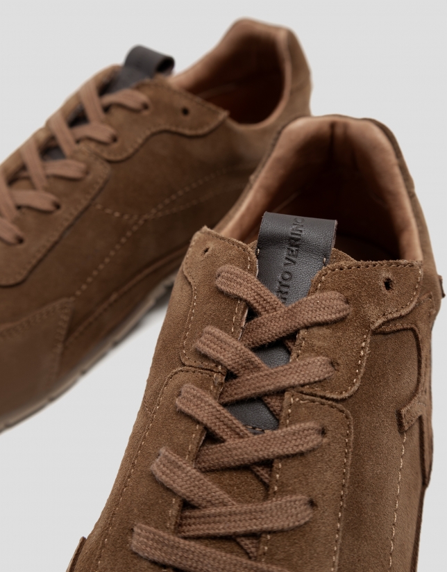 Brown suede leather sports shoe