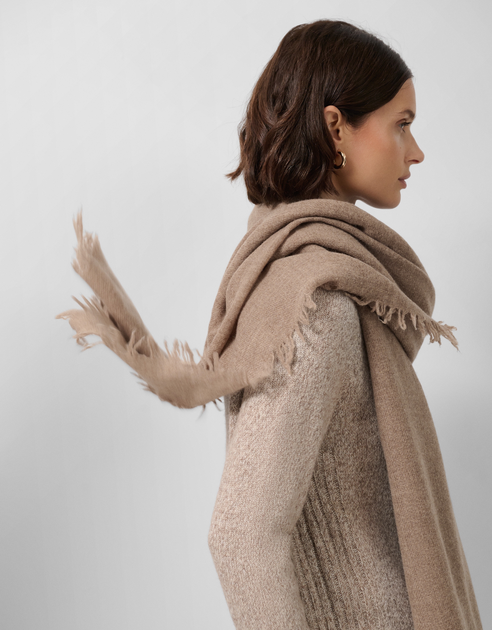 Brown melange wool scarf