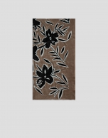 Camel floral print wool/modal scarf