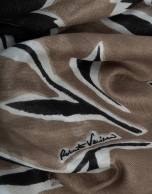 Camel floral print wool/modal scarf