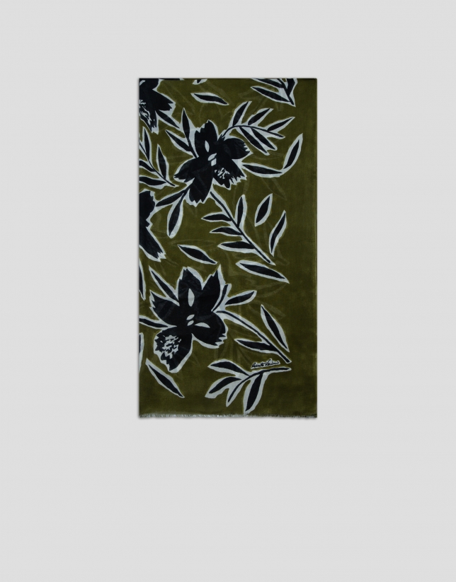 Fular lana/modal estampado floral verde