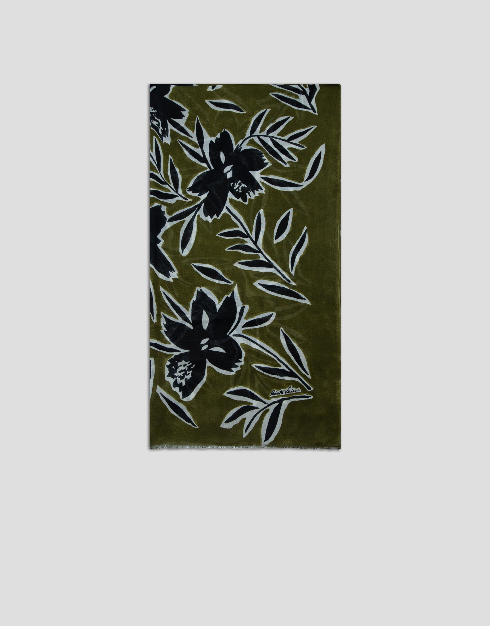 Fular lana/modal estampado floral verde