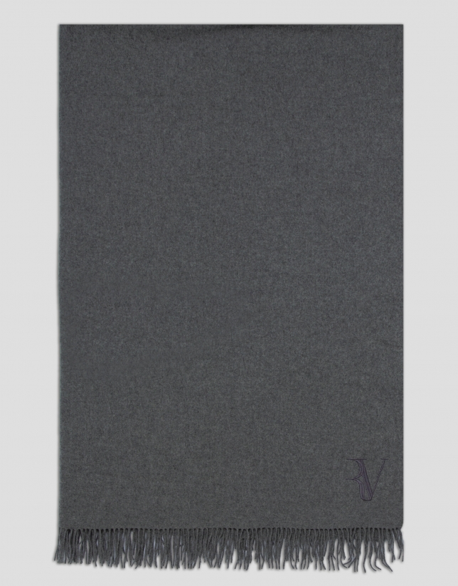 Maxi wrap-around scarf in grey melange wool