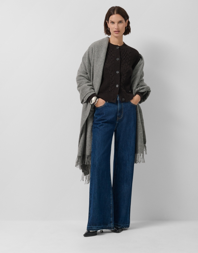 Grey melange wool wrap scarf