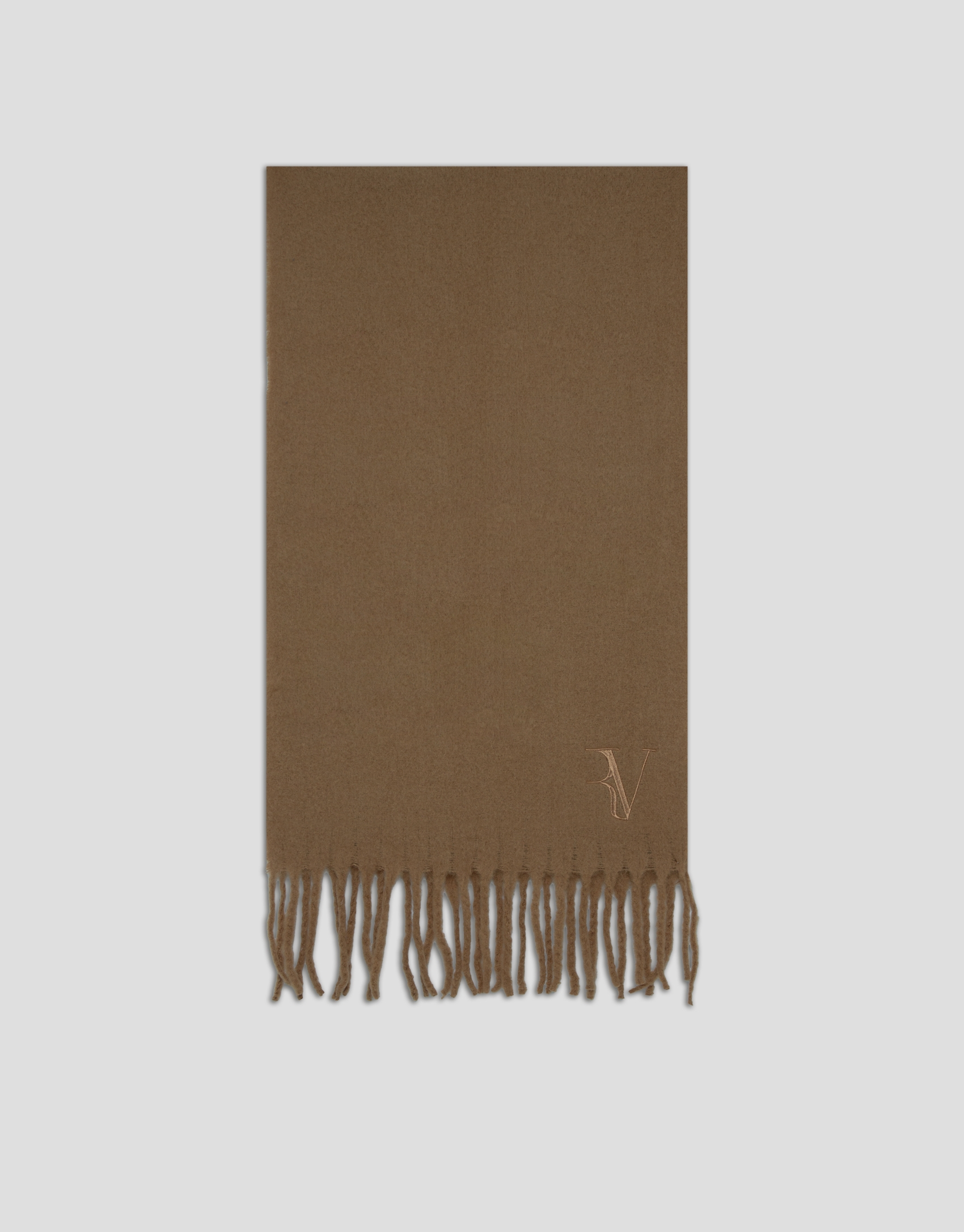 Camel wool scarf with embroidered RV