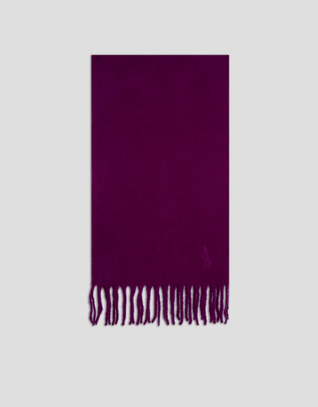 Raspberry wool scarf with embroidered RV
