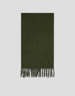 Khaki green wool scarf with embroidered RV