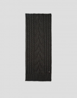 Khaki green wool and alpaca scarf with cable knit design