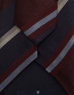 Silk tie with blue/ecru/dark red stripes