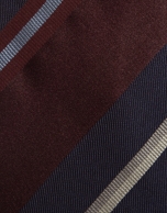 Silk tie with blue/ecru/dark red stripes