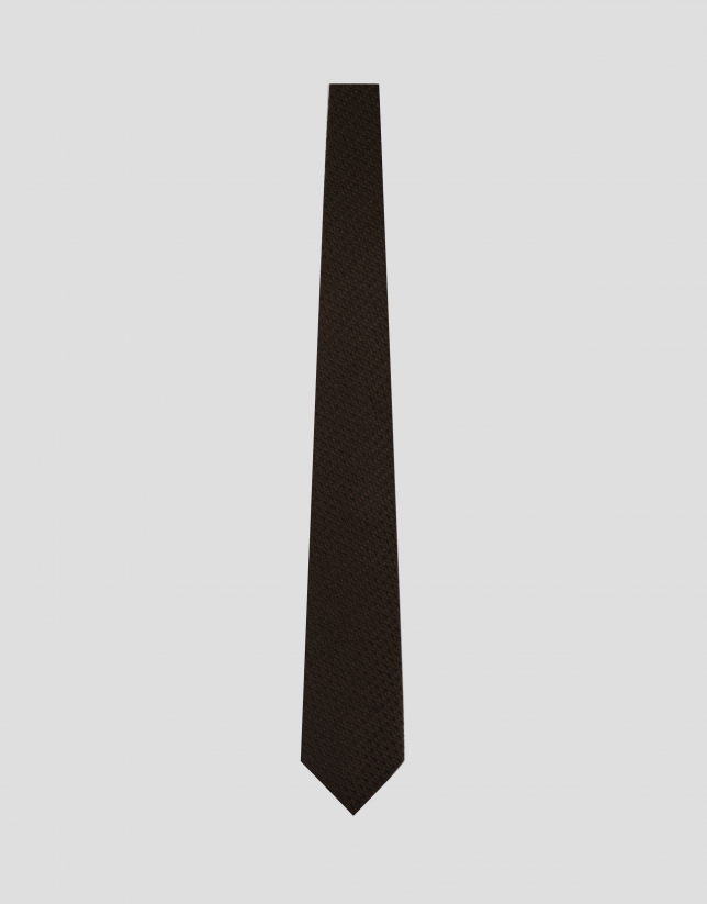 Corbata seda/lana jacquard geométrico marrón
