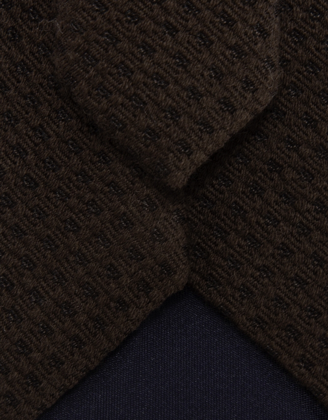 Brown geometric jacquard silk/wool tie