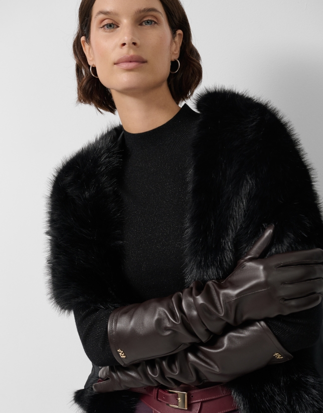 Long gloves in brown nappa leather
