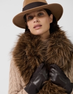 Brown nappa and suede patchwork gloves