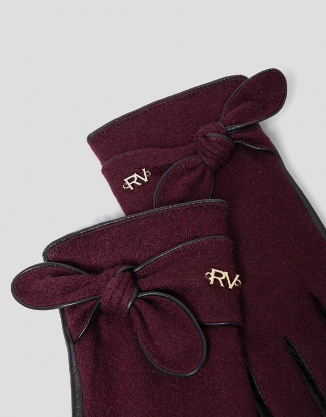 Guantes napa y lana burdeos con lazo