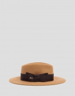Camel felt wide-brimmed hat with matching bow