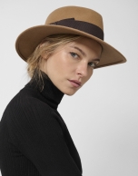 Camel felt wide-brimmed hat with matching bow
