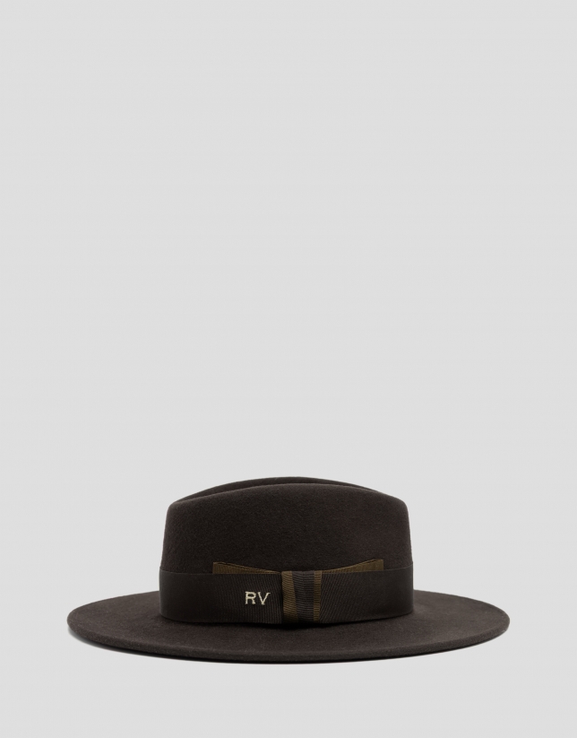 Brown felt wide-brimmed hat with contrasting bow