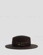 Brown felt wide-brimmed hat with contrasting bow
