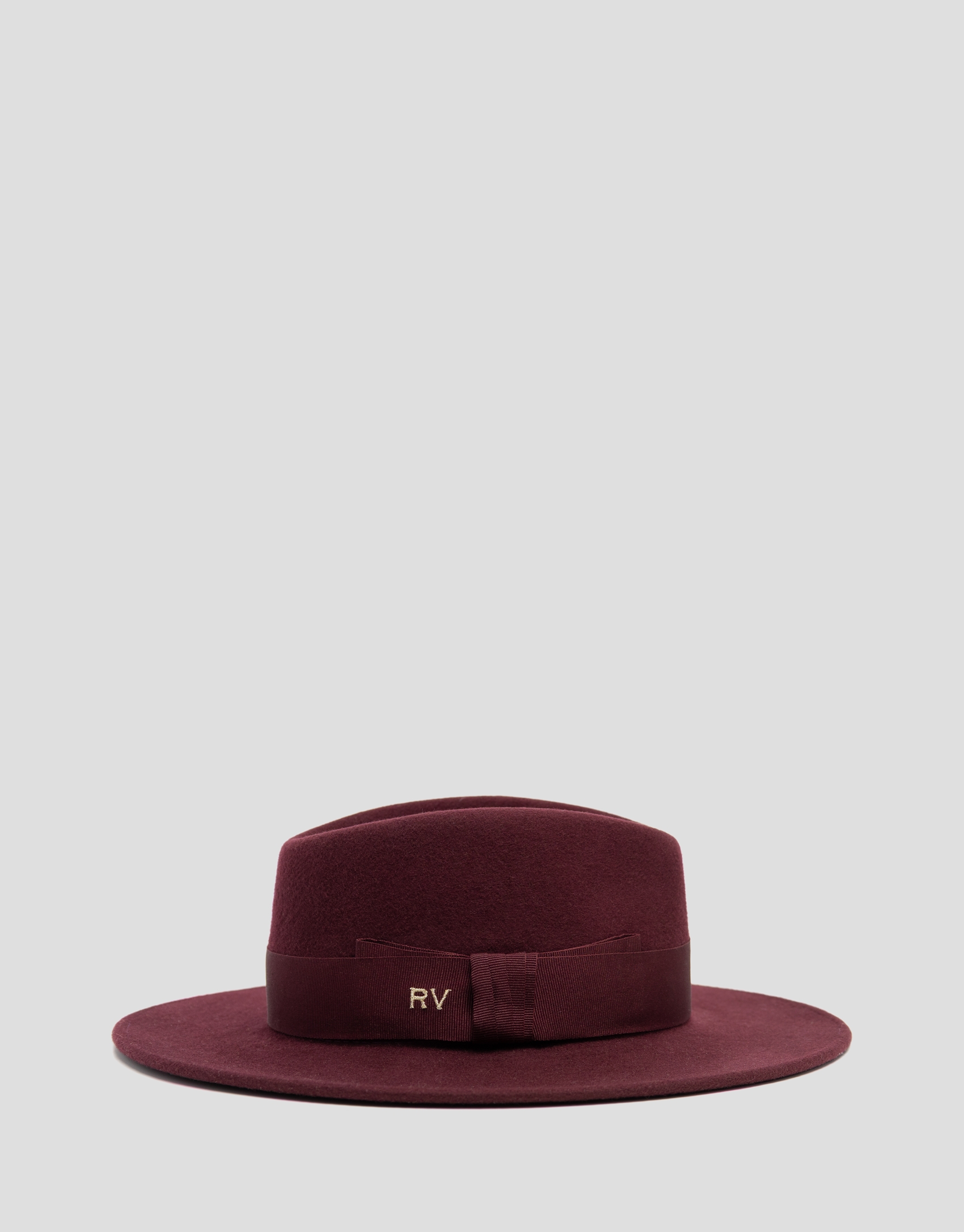 Wide-brimmed burgundy felt hat with matching bow