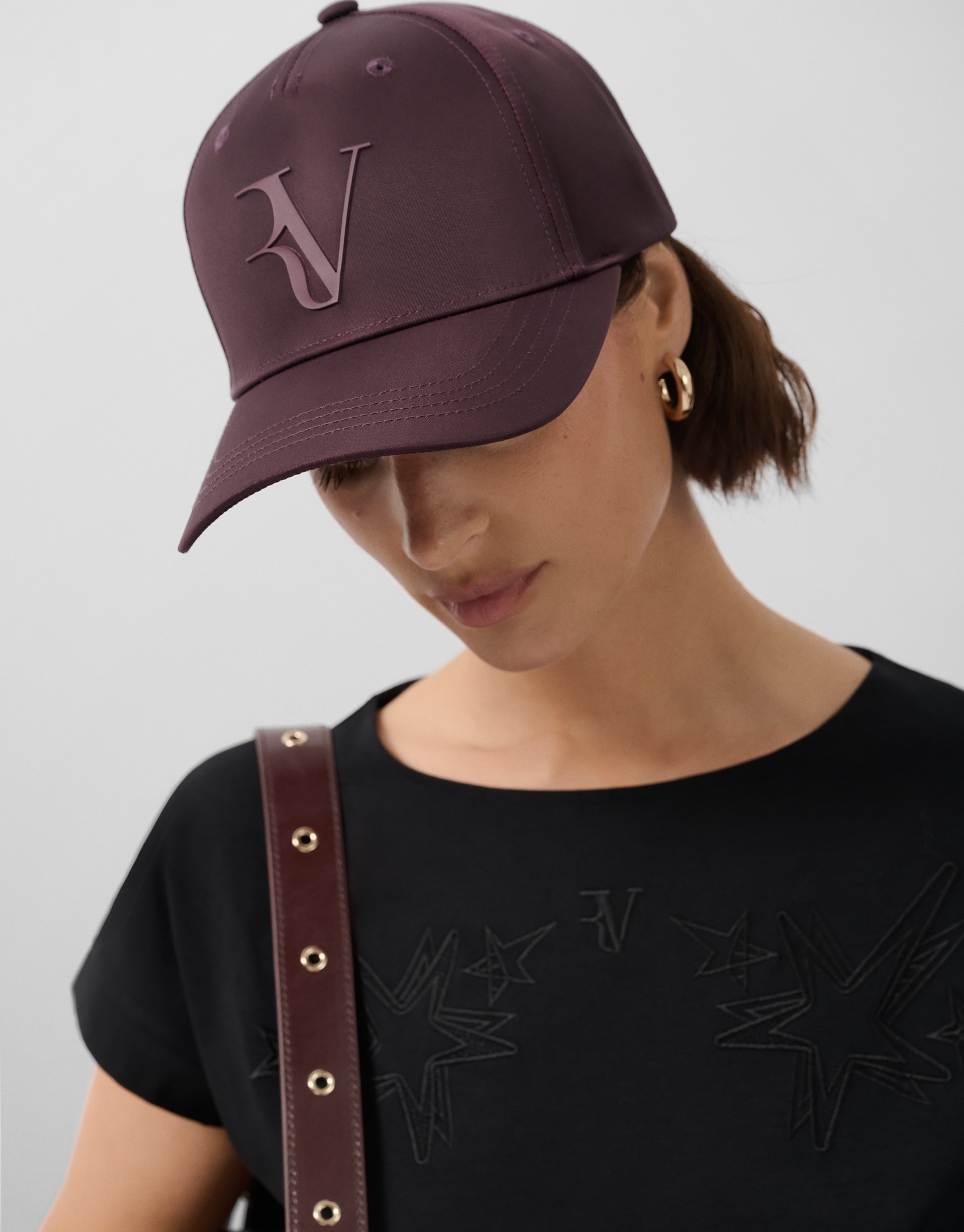 Burgundy nylon visor with embossed logo