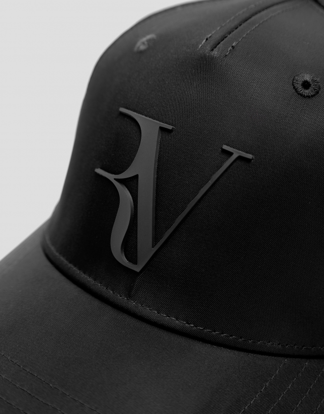 Black nylon cap with embossed logo